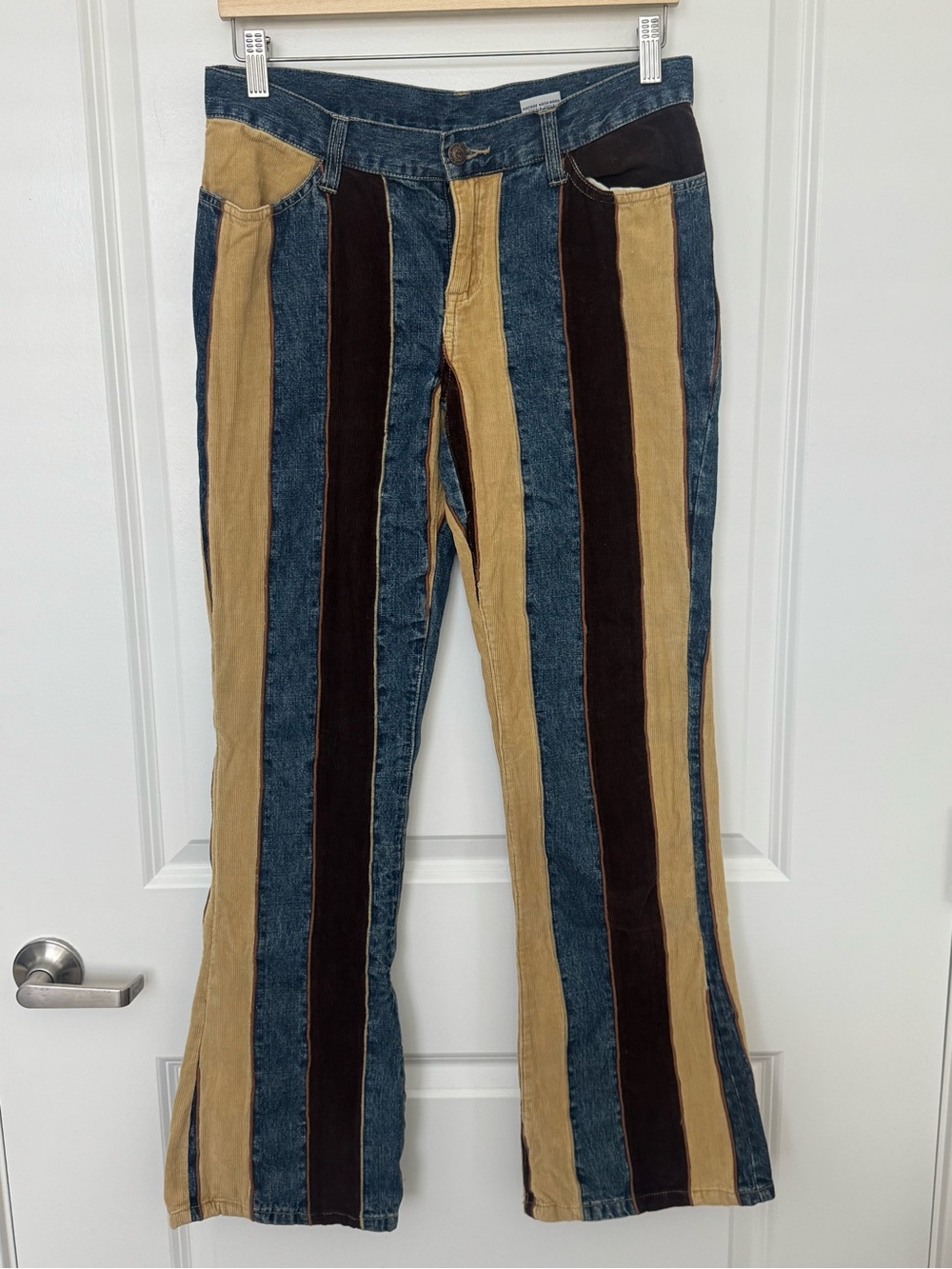 Vintage Anchor Blue Brand Striped Flare Jeans Corduroy Multicolor Patchwork Y2K